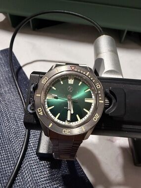 Zelos swordfish Titanium Dive-Style watch with Green Dial